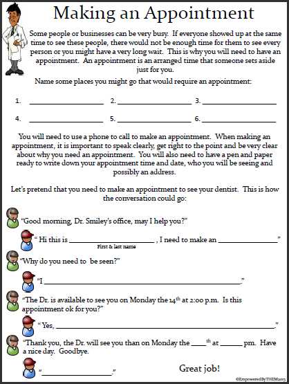 Independent Living Skills Worksheets as Well as Makingappointment Png 418555 Pixels