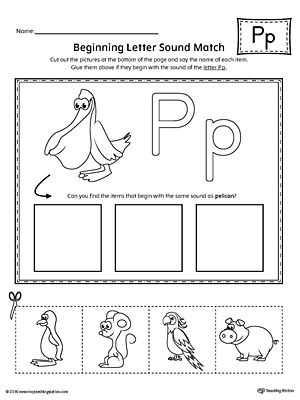 Initial sounds Worksheets or Letter P Beginning sound Picture Match Worksheet