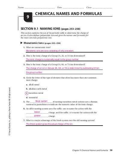 Ionic Names and formulas Worksheet Answers Also Chemistry Review Key Chapter 9 – Chemical Names and formulas