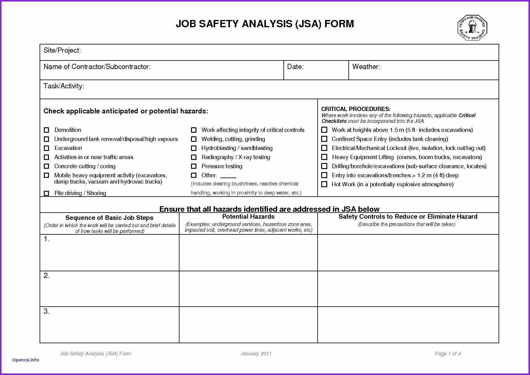 Job Safety Analysis Worksheet and Free Jsa Template New Safety Analysis Report Template Image