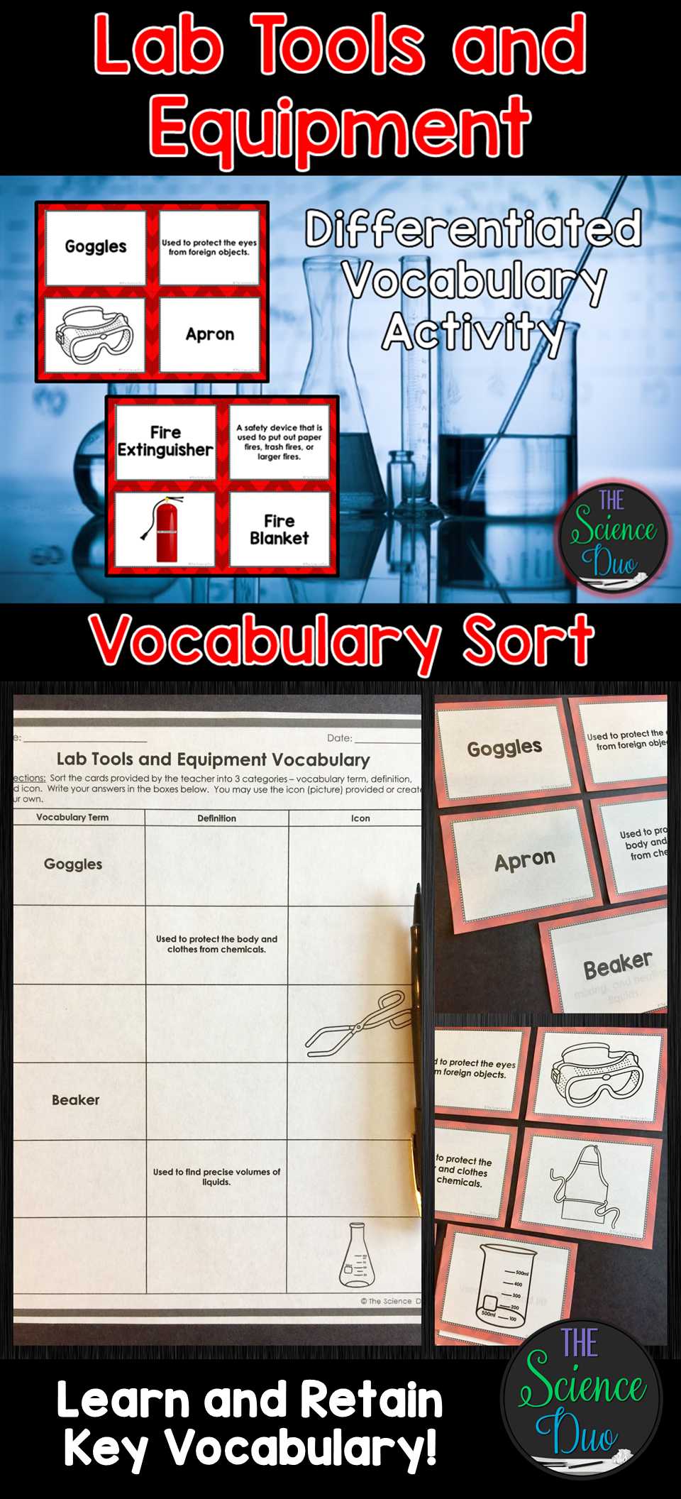 Lab Safety Symbols Worksheet Answer Key Also Science Lab tool and Equipment Vocabulary sort