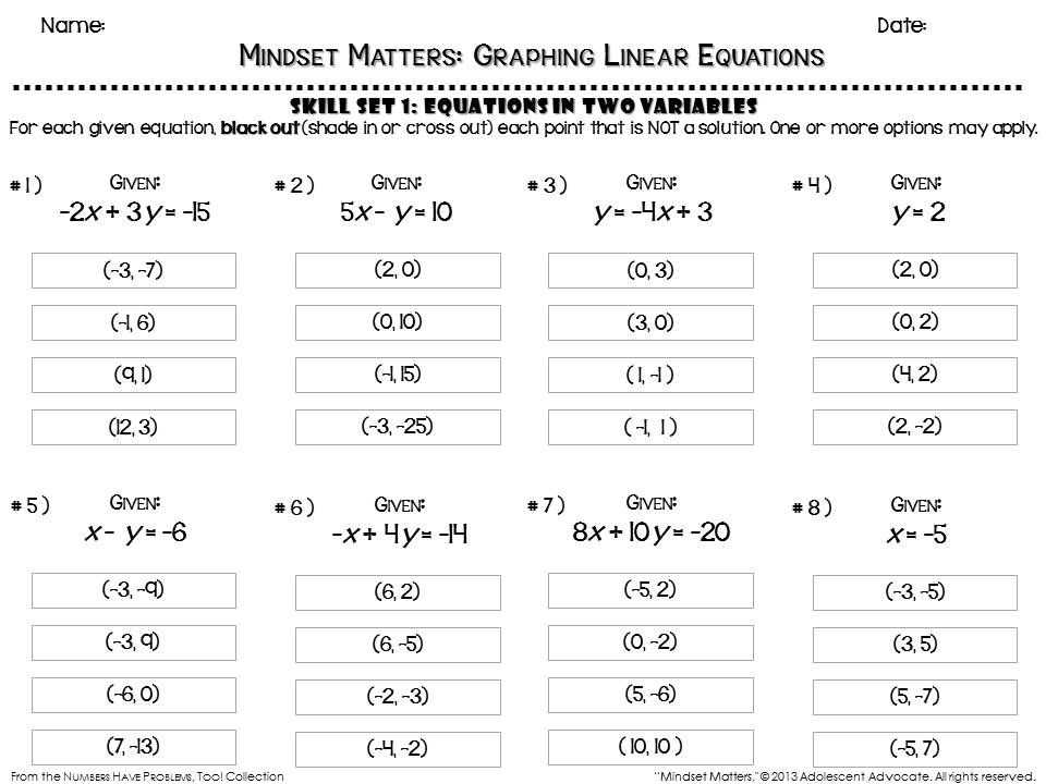 Linear Equations Worksheet with Fun Math Worksheet On solutions to Linear Equations See Numbers