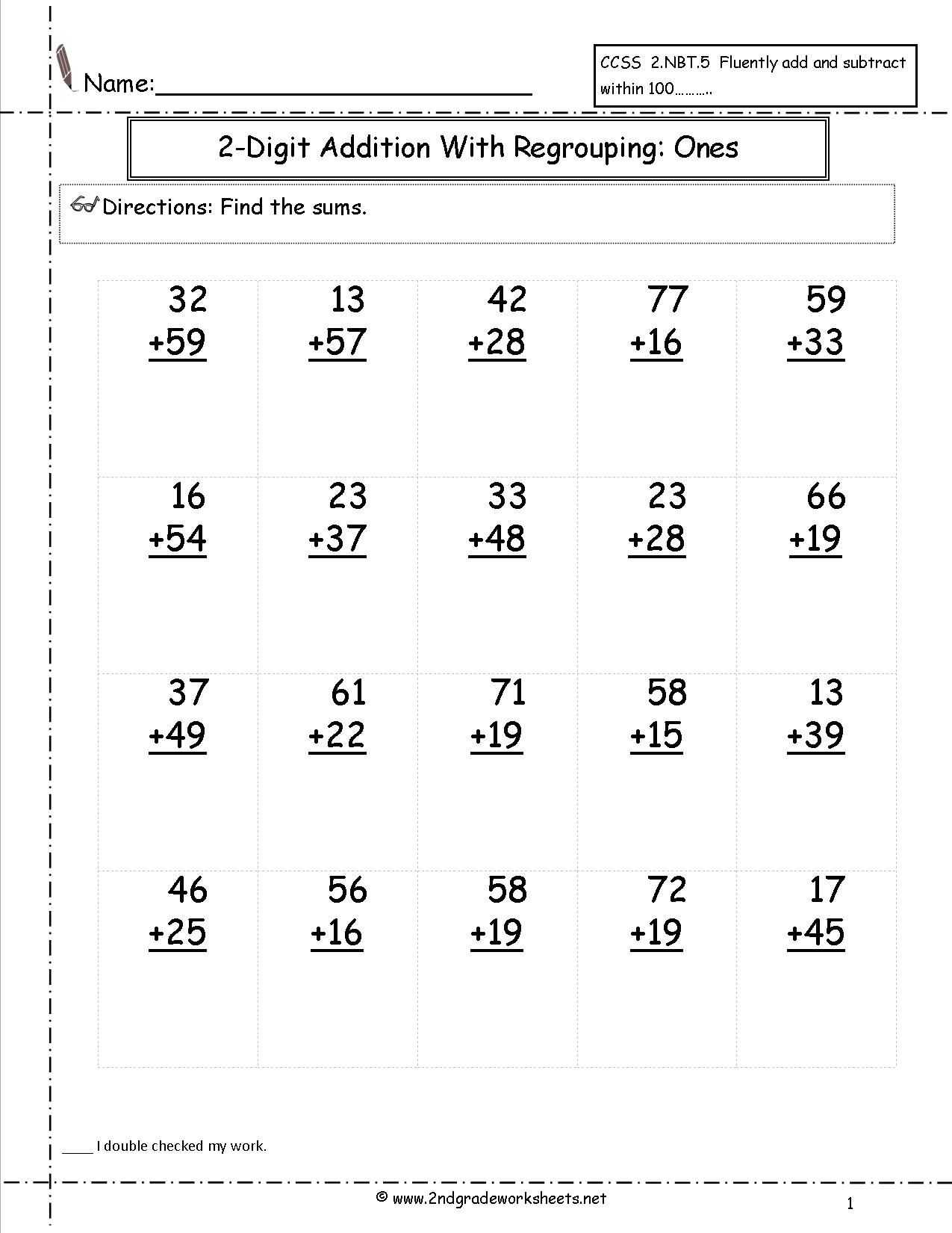 Math assessment Worksheets and Double Digit Addition and Subtraction with Regrouping 2