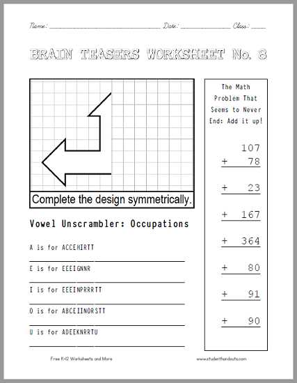 Math Brain Teasers Worksheets or Agreeable Brain Games Printable Worksheets for Your Brain Teasers