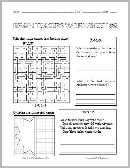 Math Brain Teasers Worksheets together with Brain Teasers Worksheet 6 Here is A Fun Handout Full Of Head