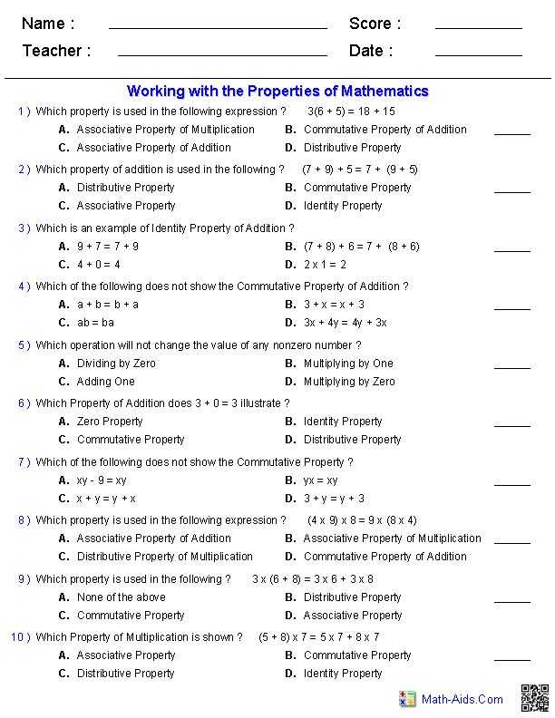 Math Properties Worksheet Pdf and 9 Best for Learning Images On Pinterest