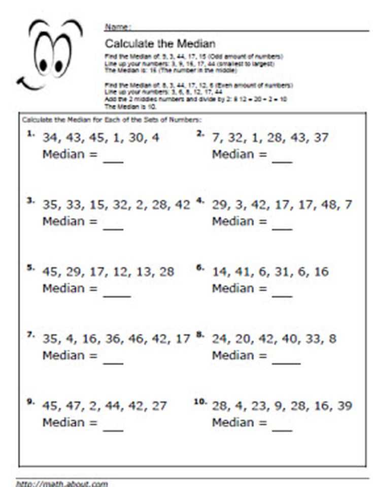 Mean Median Mode Word Problems Worksheets Pdf with Median Worksheets for Math Students
