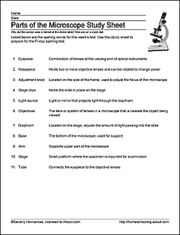 Microscope Parts and Use Worksheet Answers with Parts Of the Microscope Printables Word Searches and More