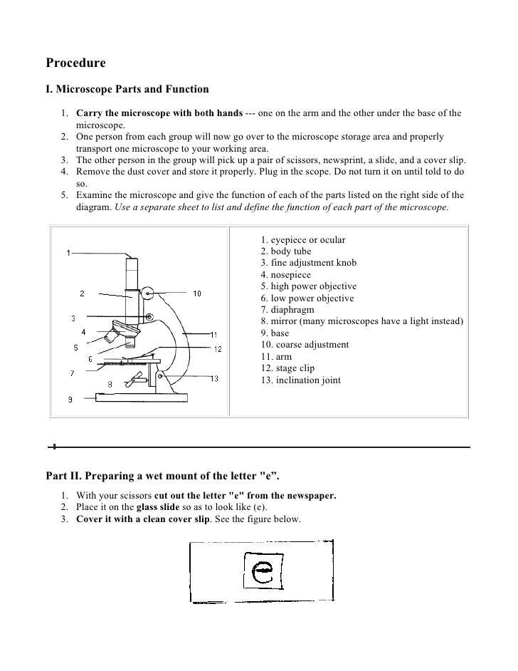 Microscope Parts and Use Worksheet Answers with Using A Pound Light Microscope Lab Answers