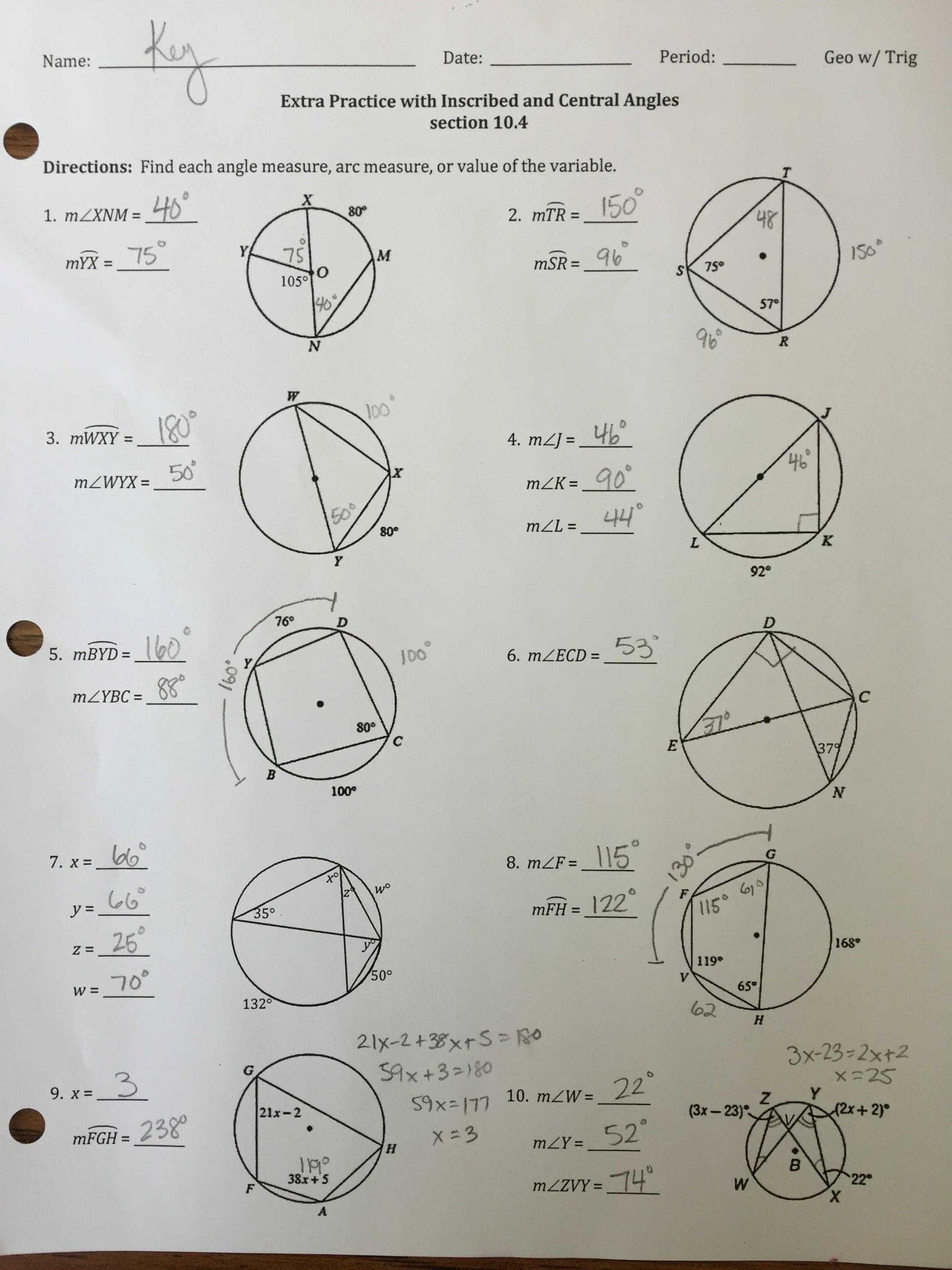 Milliken Publishing Company Worksheet Answers Mp4057 with Inscribed Angles Worksheet & ""sc" 1"st" "geometry Mon Core