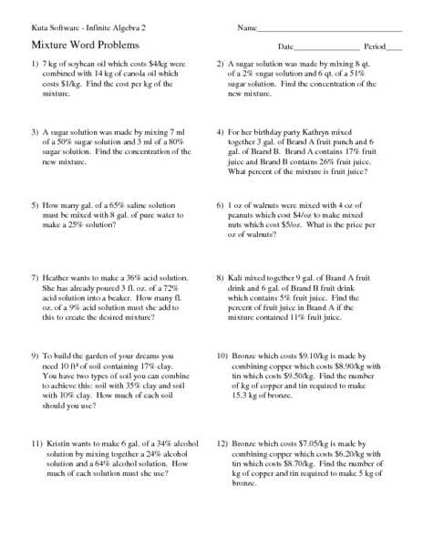 Mixture Problems Worksheet as Well as Number Names Worksheets Algebra Word Problems Worksheet Free