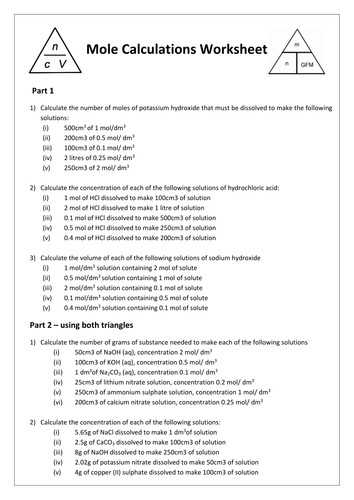 Mole Calculation Worksheet as Well as Concentration Calculations Worksheet Kidz Activities
