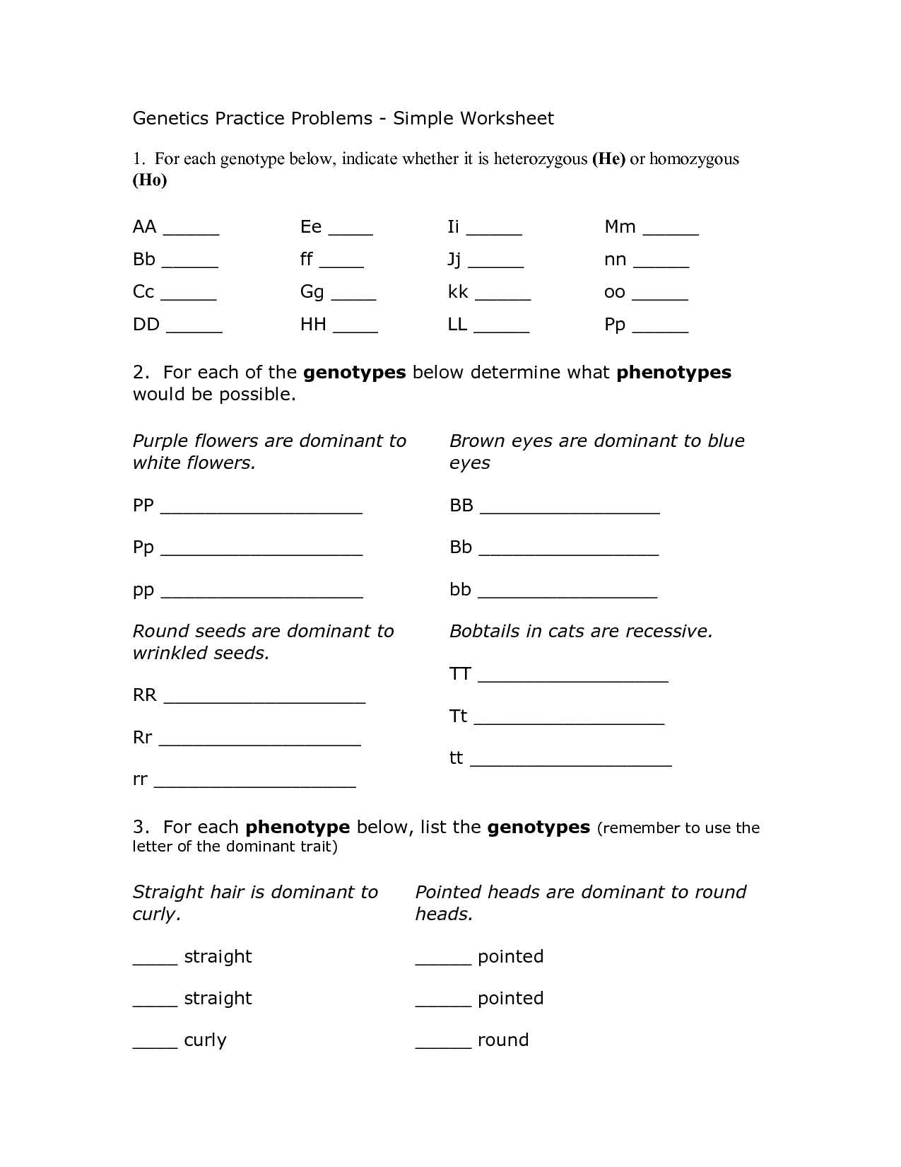 Monohybrid Cross Problems Worksheet with Answers and Free Worksheets Library Download and Print Worksheets
