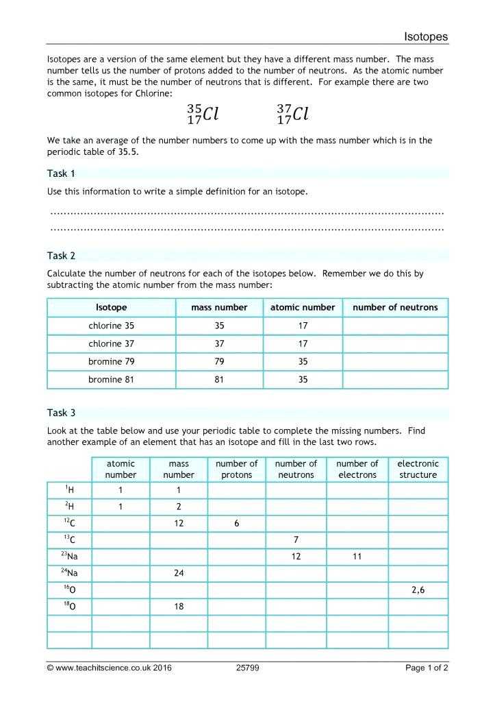 Most Common isotope Worksheet 1 and isotopes Ions and atoms Worksheet 1 Answers Kidz Activities