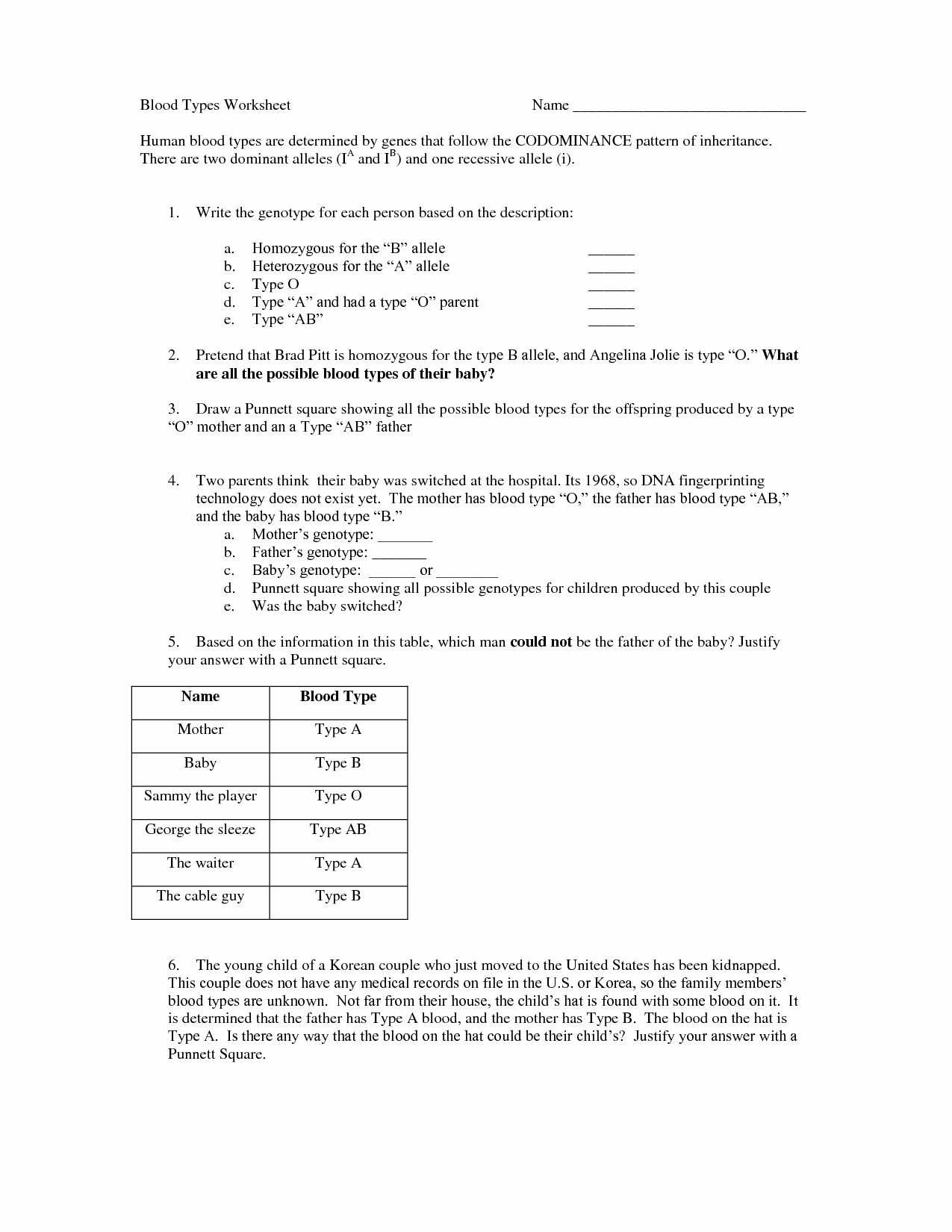 Multiple Alleles Blood Type Worksheet Answers or In Plete and Codominance Worksheet Multiplication Worksheets