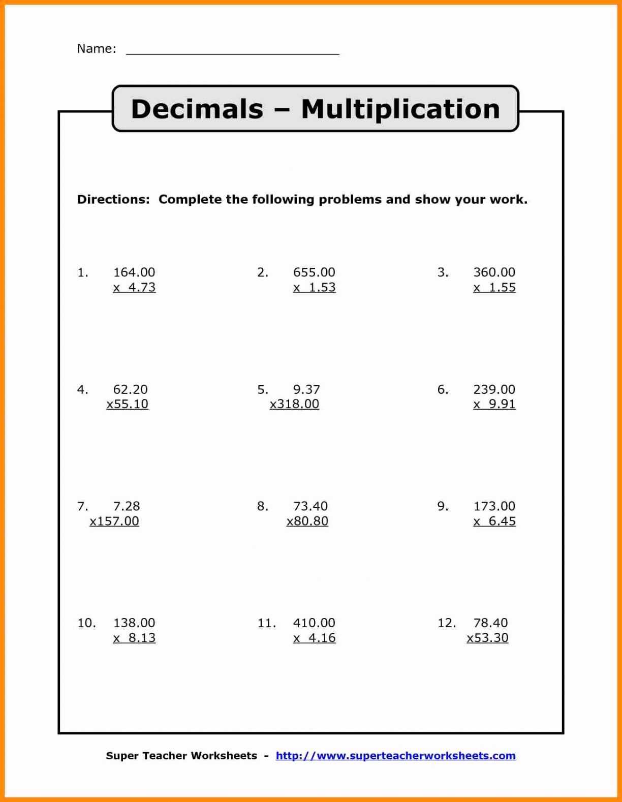 Multiplying Decimals by whole Numbers Worksheet Along with Decimals Multiplying Decimals Wordroblems Worksheet Worksheets Free