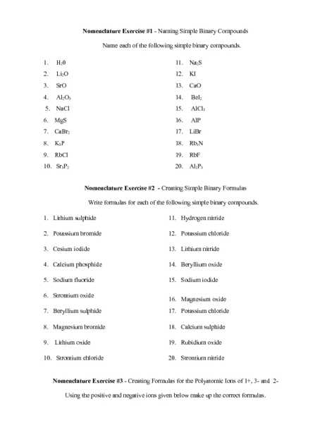 Naming Ions and Chemical Compounds Worksheet 1 Also Chemistry Worksheet Naming Pounds and Writing formulas Kidz
