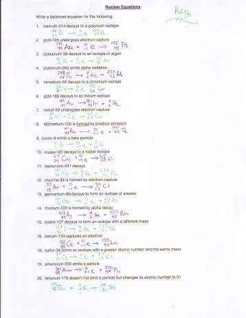 Nuclear Reactions Worksheet Answers Also Nuclear Reactions and Half Life Worksheet Plymouth State