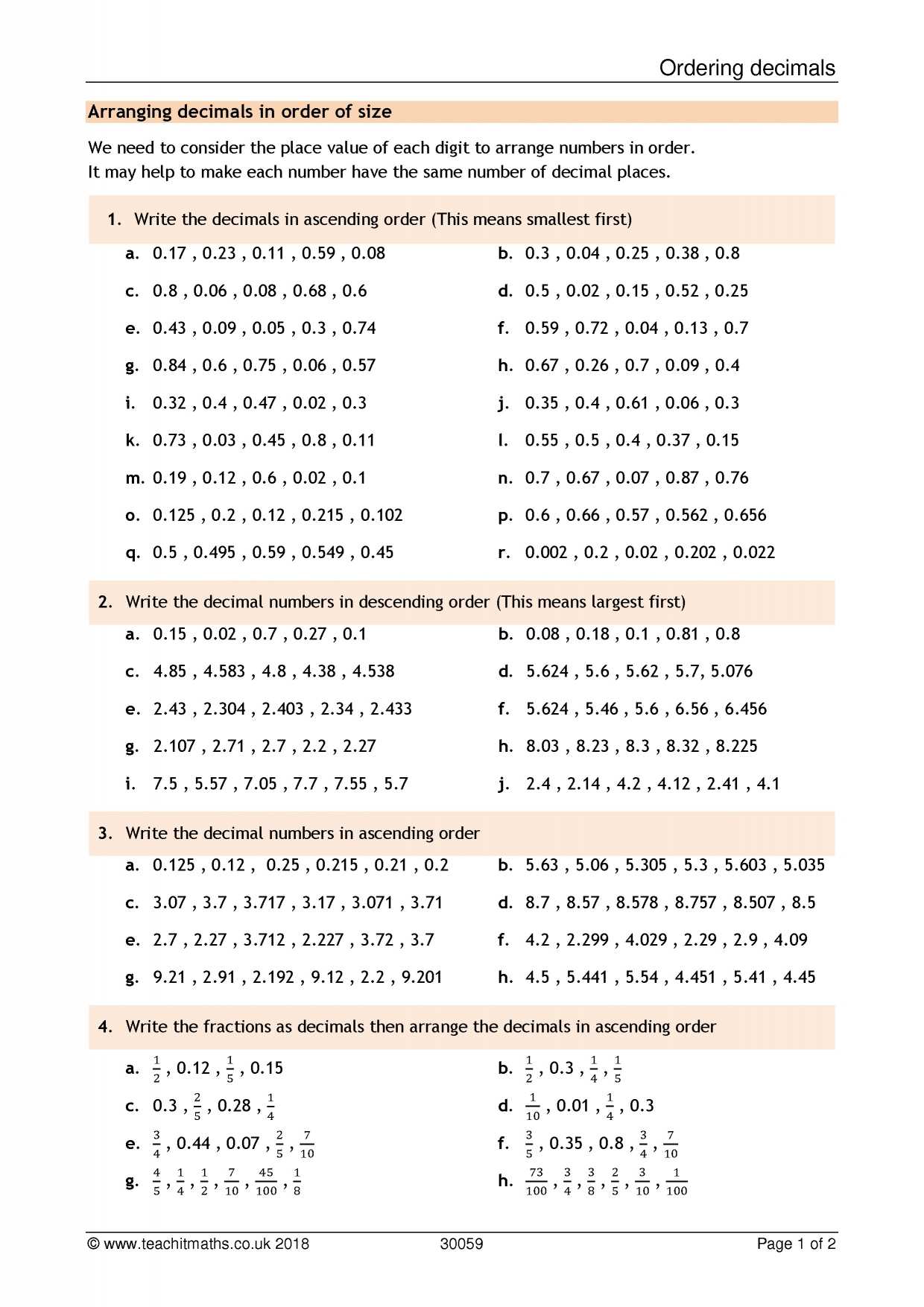 Operations with Decimals Review Worksheet Answer Key as Well as All Ks3 Resources Teachit Maths