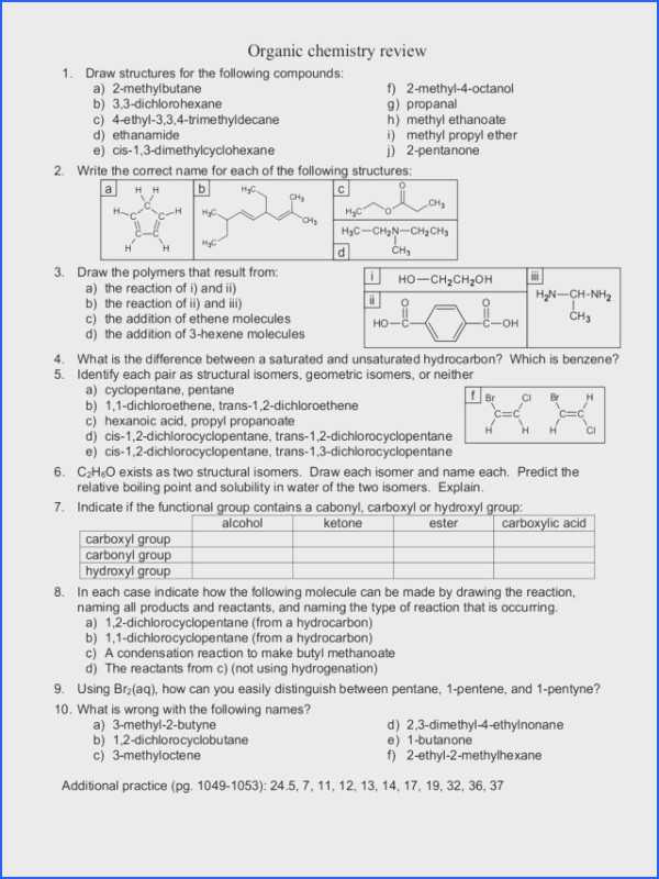 Organic Molecules Worksheet Review Along with Fronteirastral