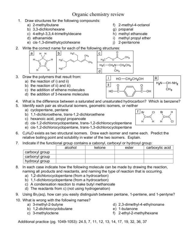Organic Molecules Worksheet Review or the Plete organic Chemistry Worksheet Answers the Best Worksheets