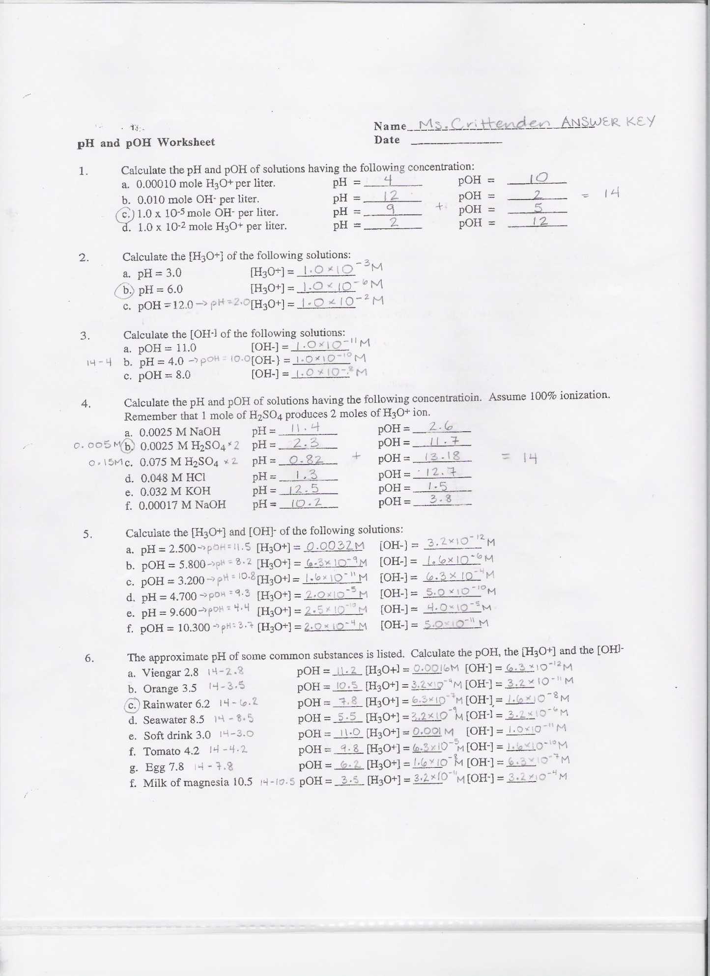 Ph and Poh Calculations Worksheet with Worksheet Ph and Poh Worksheet Price and Picture Ph and Poh