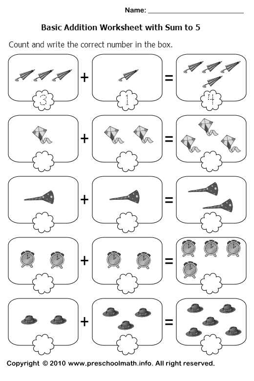 Picture Addition Worksheets and Free Math Worksheets for Kindergarten