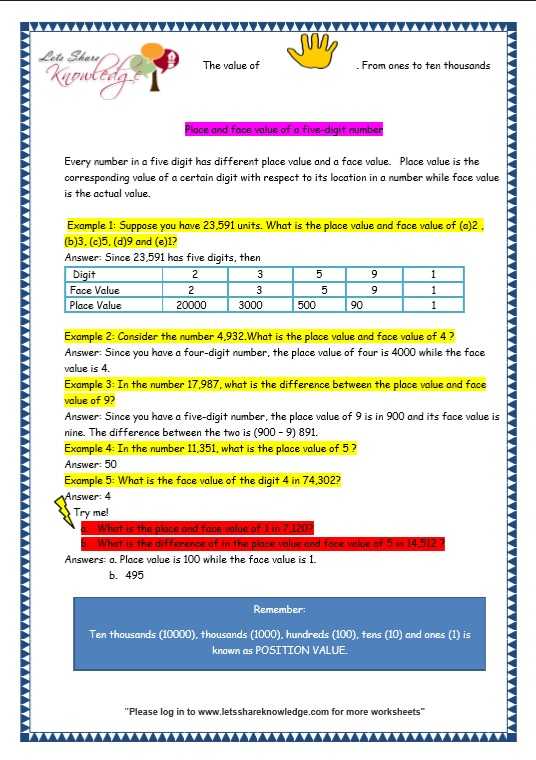 Place Value Worksheets Grade 5 Also Grade 3 Maths Worksheets 5 Digit Numbers 2 4 Place Value and Face
