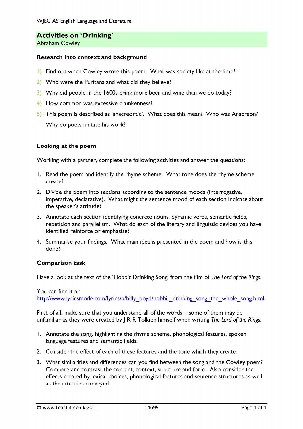 Poetic Devices Worksheet 5 Also Poetry Search Results Teachit English