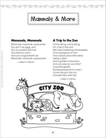 Poetry Worksheets Printable or Mammals & More Pick A Poem Scholastic Printables