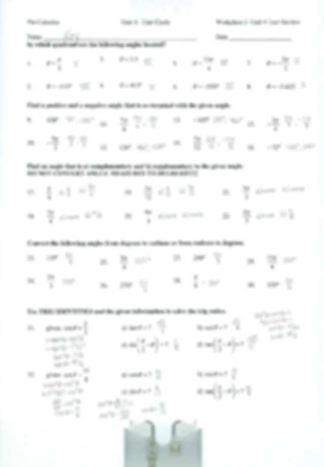 Precalculus Worksheets with Answers Pdf together with Unit Circle Worksheet Math 36