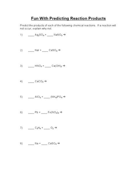 Predicting Products Of Chemical Reactions Worksheet as Well as Predicting Reaction Products Worksheet Answers