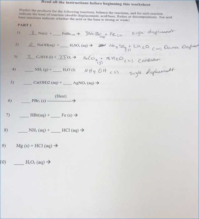 Predicting Products Of Chemical Reactions Worksheet together with Type Reactions Worksheet