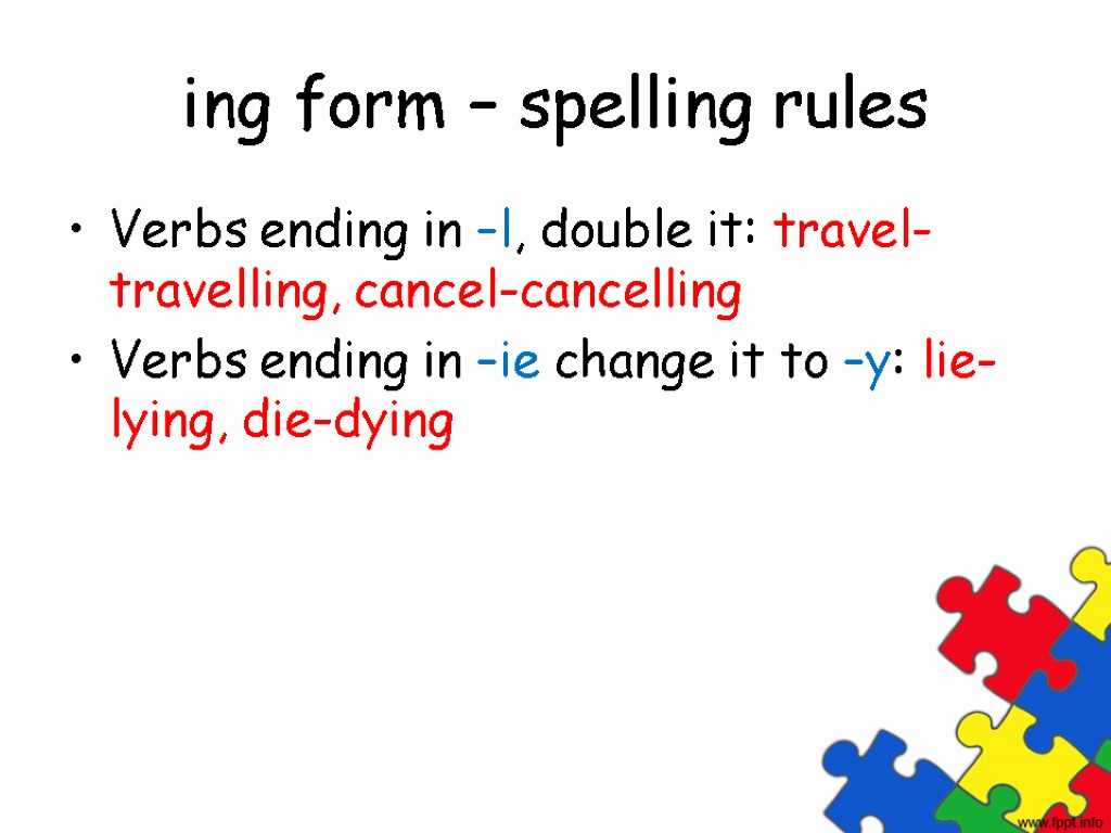 Present continuous spelling. Спеллинг ing. Ing Ending правило. Present Continuous ing Rules. Ing Spelling.