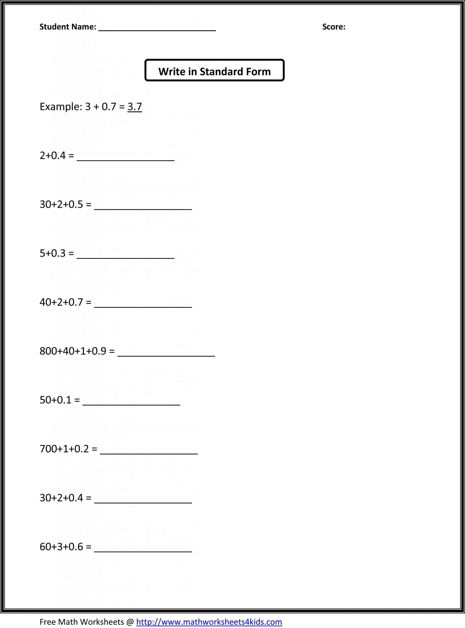 Probability Worksheets with Answers with Standard form Of Decimals Worksheet Education Pinterest
