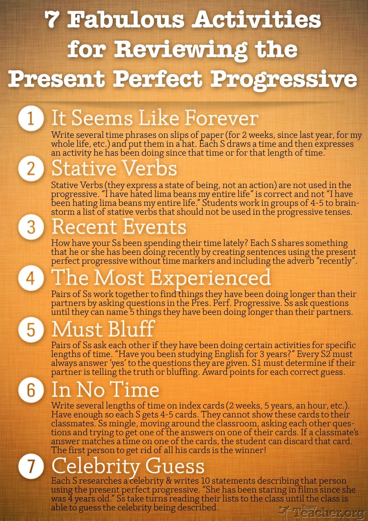 Progressive Movement Worksheet Answers as Well as Poster 7 Fabulous Activities to Teach or Review the Present Perfect