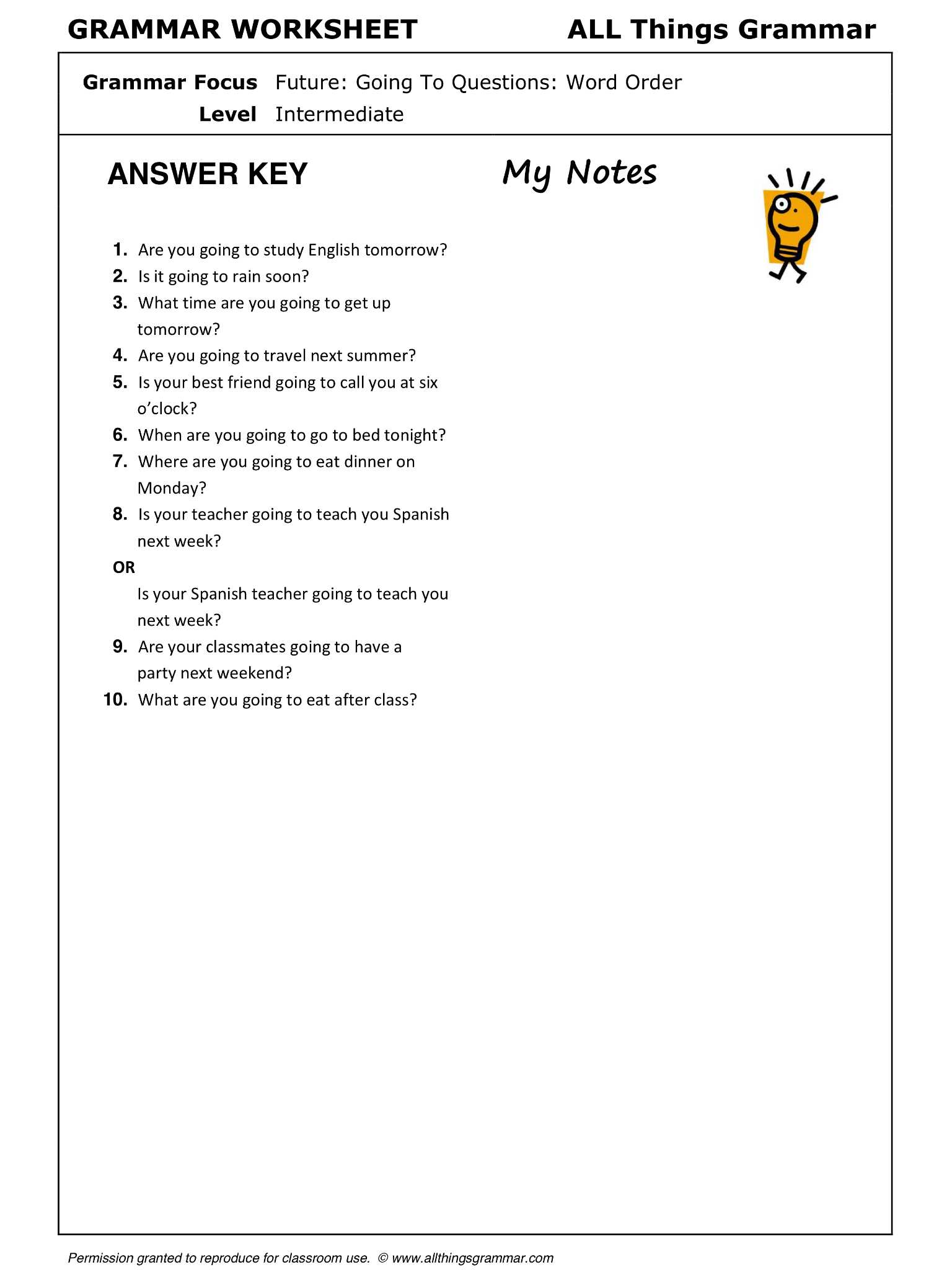 Question Words Worksheet Along with English Grammar Going to Questions Word order