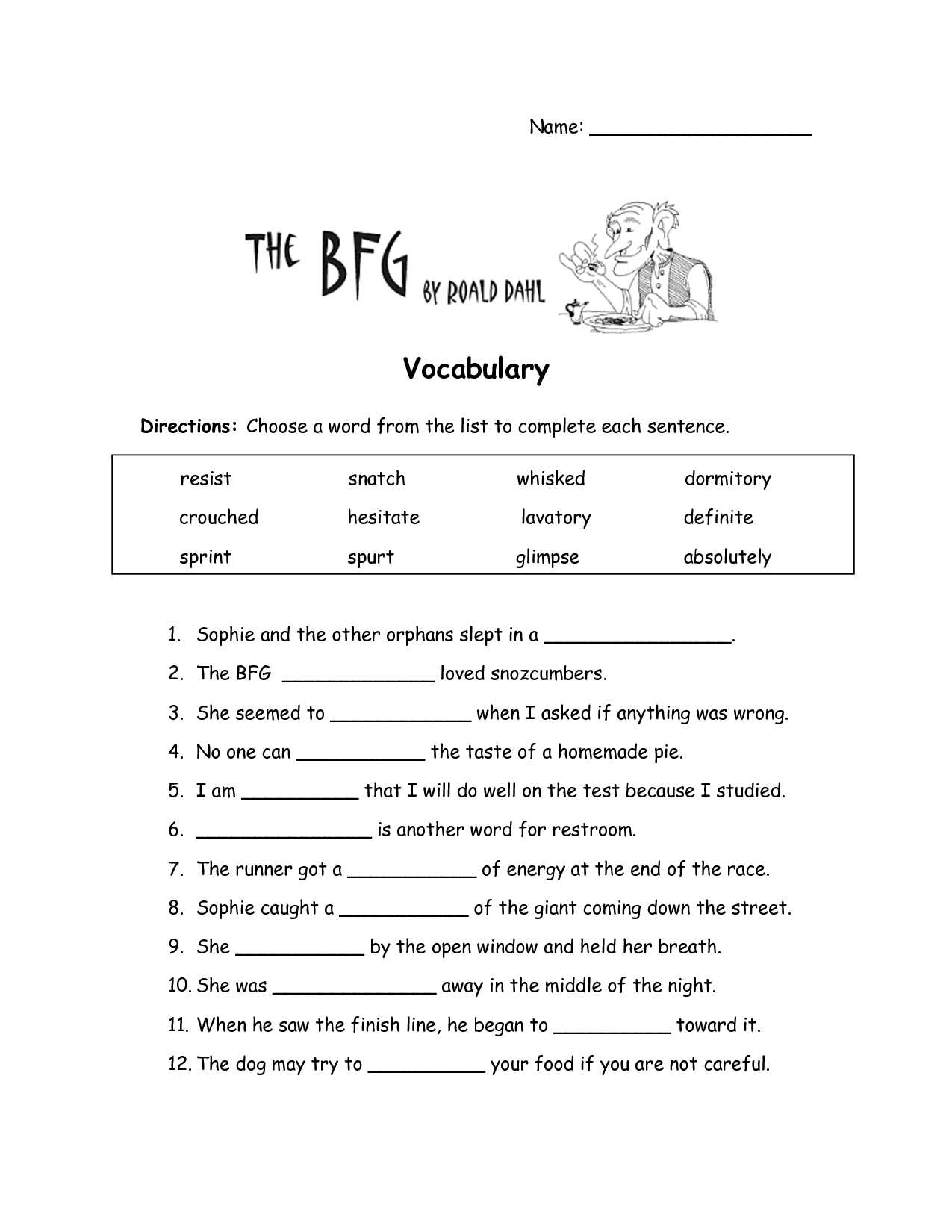 Question Words Worksheet Along with the Bfg Worksheets the Bfg Vocabulary Worksheet