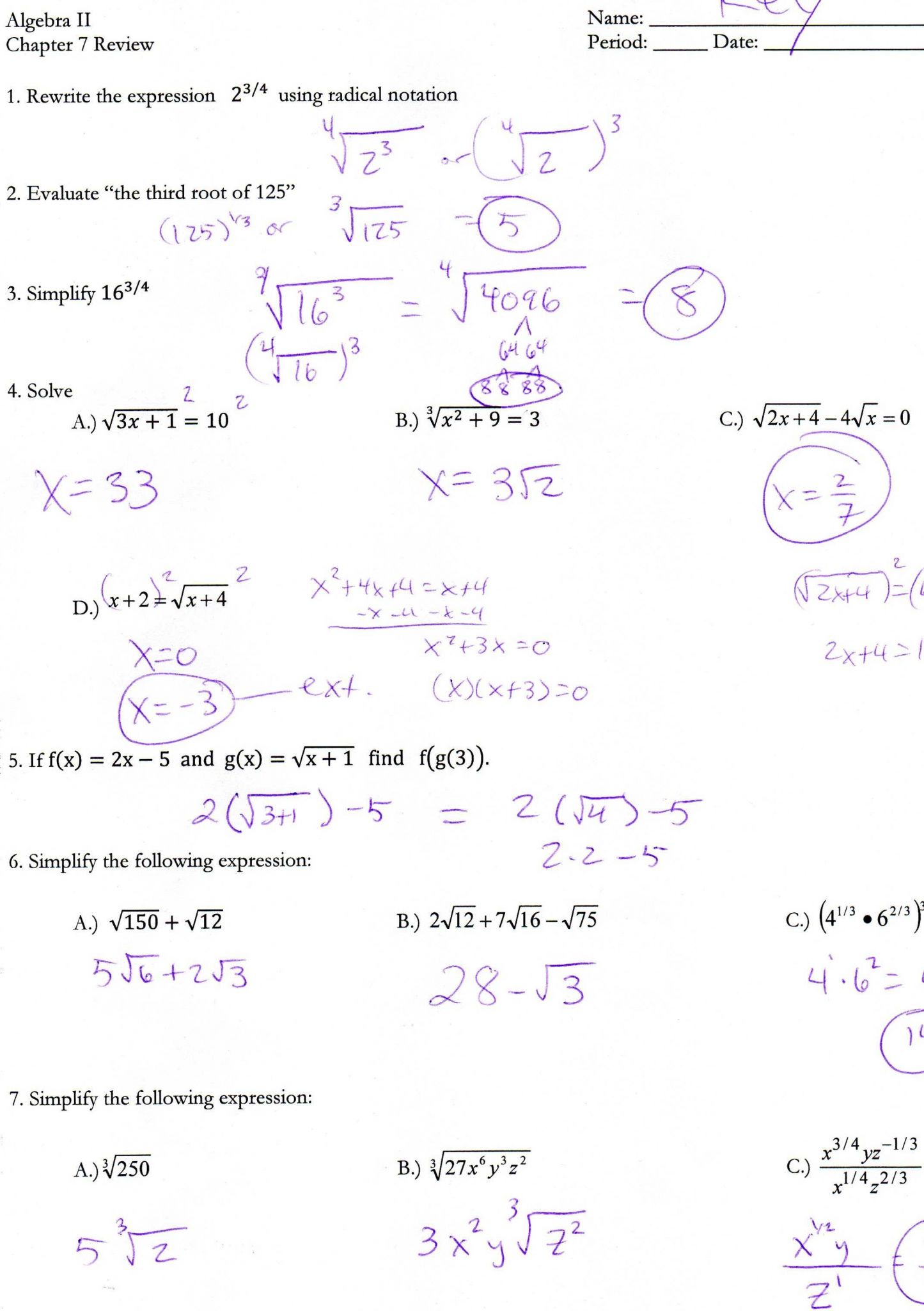 Radicals and Rational Exponents Worksheet Answers as Well as Algebra 2 Chapter 5 Quadratic Equations and Functions Answers