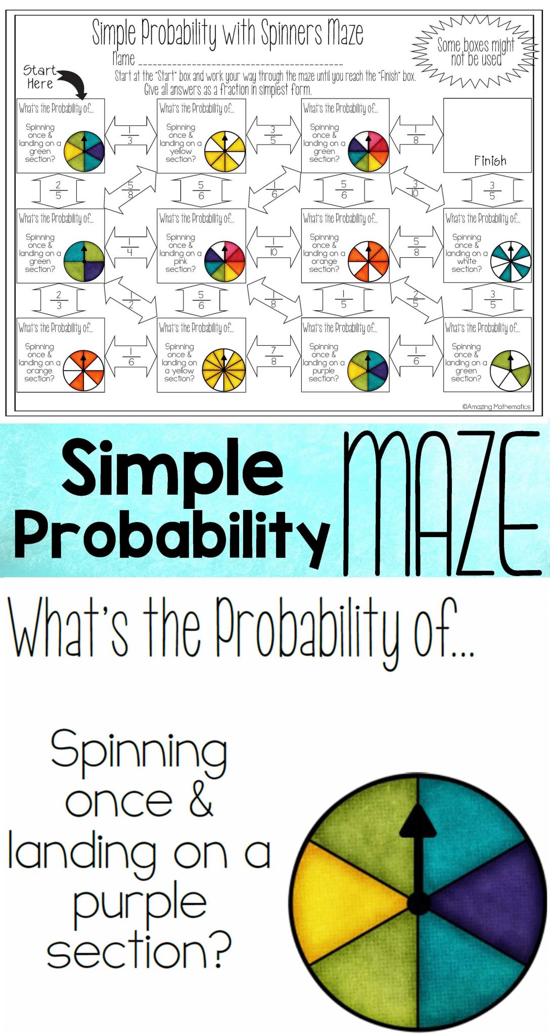 Ratios Involving Complex Fractions Worksheet Along with theoretical Probability Of Simple events Maze with Spinners