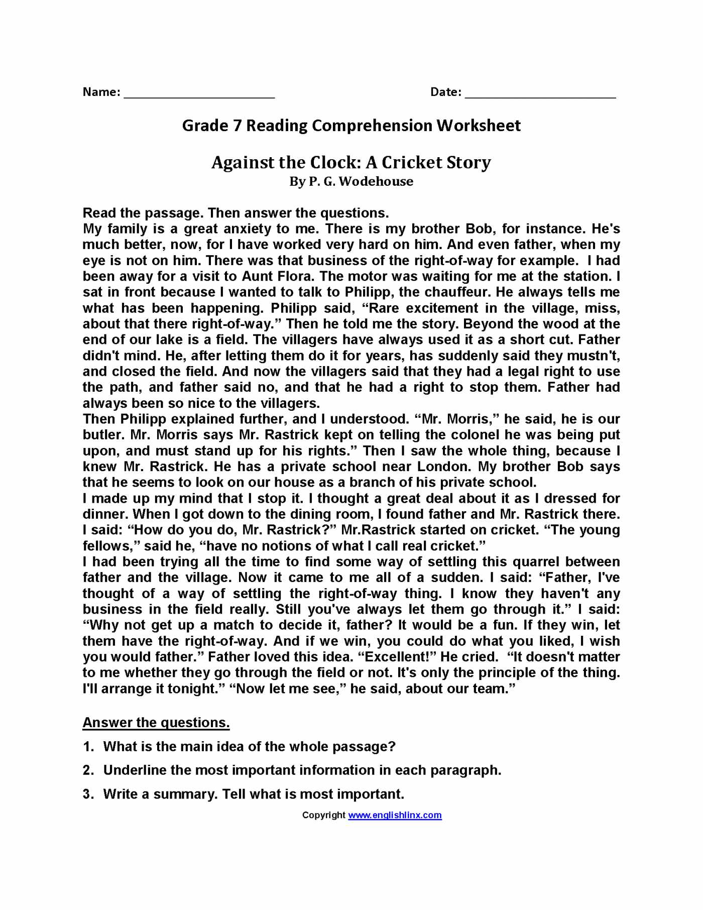 Reading Comprehension Main Idea Worksheets with Reading Prehension Worksheets for 5thrade Multiple Choice