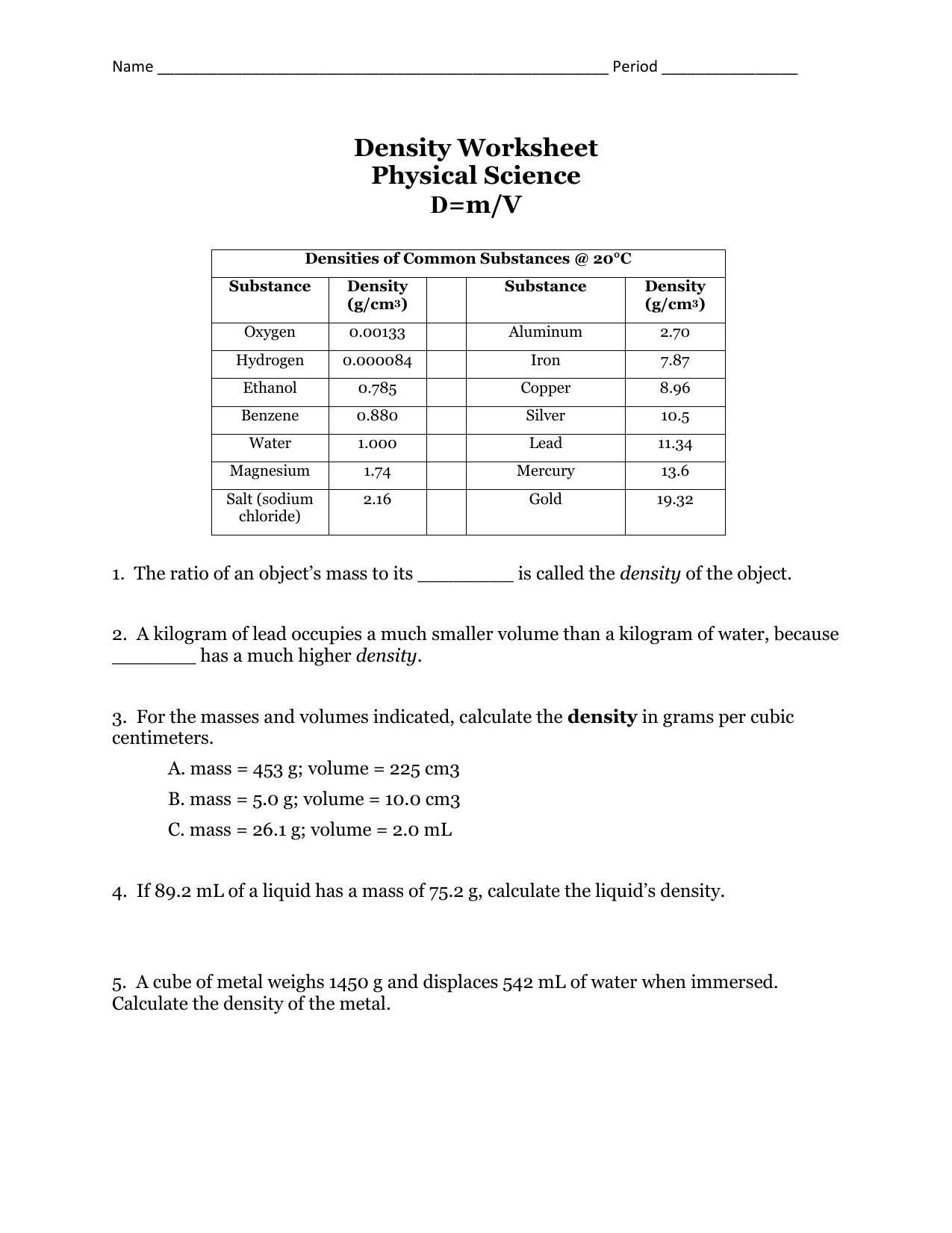 Respect Worksheets Pdf as Well as 26 Best Density Worksheet Answer Key Collection