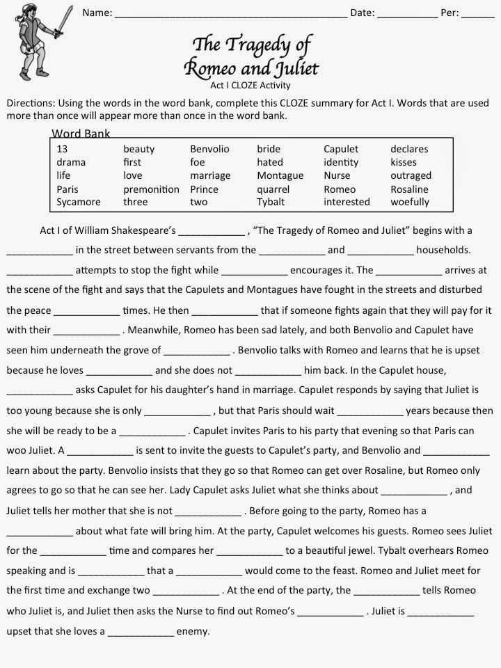 Romeo and Juliet Act 1 Vocabulary Worksheet Answers Along with Teaching Romeo and Juliet to El Students
