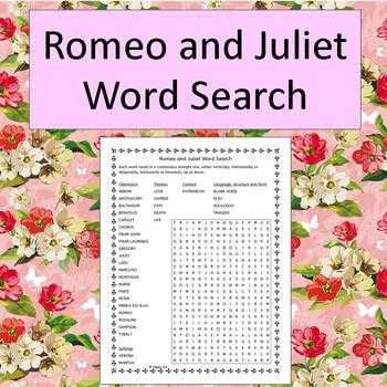 Romeo and Juliet the Prologue Worksheet Also Romeo and Juliet Word Search Teaching Resources