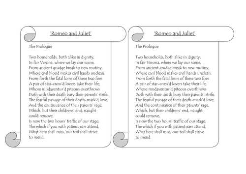 Romeo and Juliet the Prologue Worksheet and Romeo & Juliet Printable Prologue for Annotation by Johncallaghan