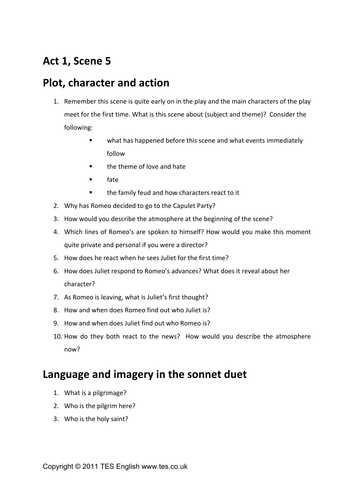 Romeo and Juliet Worksheets Act 1 Along with Romeo and Juliet Act 1 Scene 5 Prehension by Tesenglish