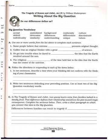 Romeo and Juliet Worksheets Act 1 and Romeo and Juliet – Subtext Performance Worksheet Analy High