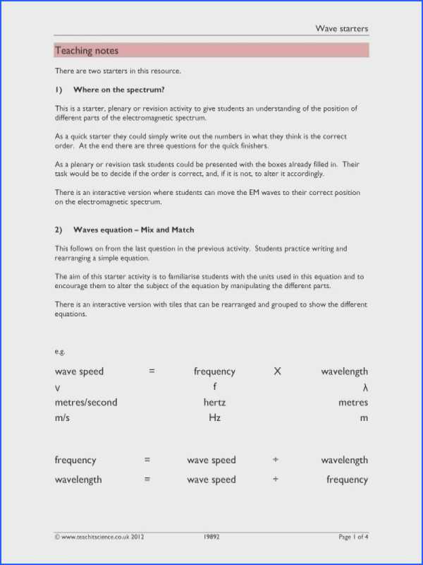 Science 8 Electromagnetic Spectrum Worksheet Answers Also Wavelength Frequency and Energy Worksheet