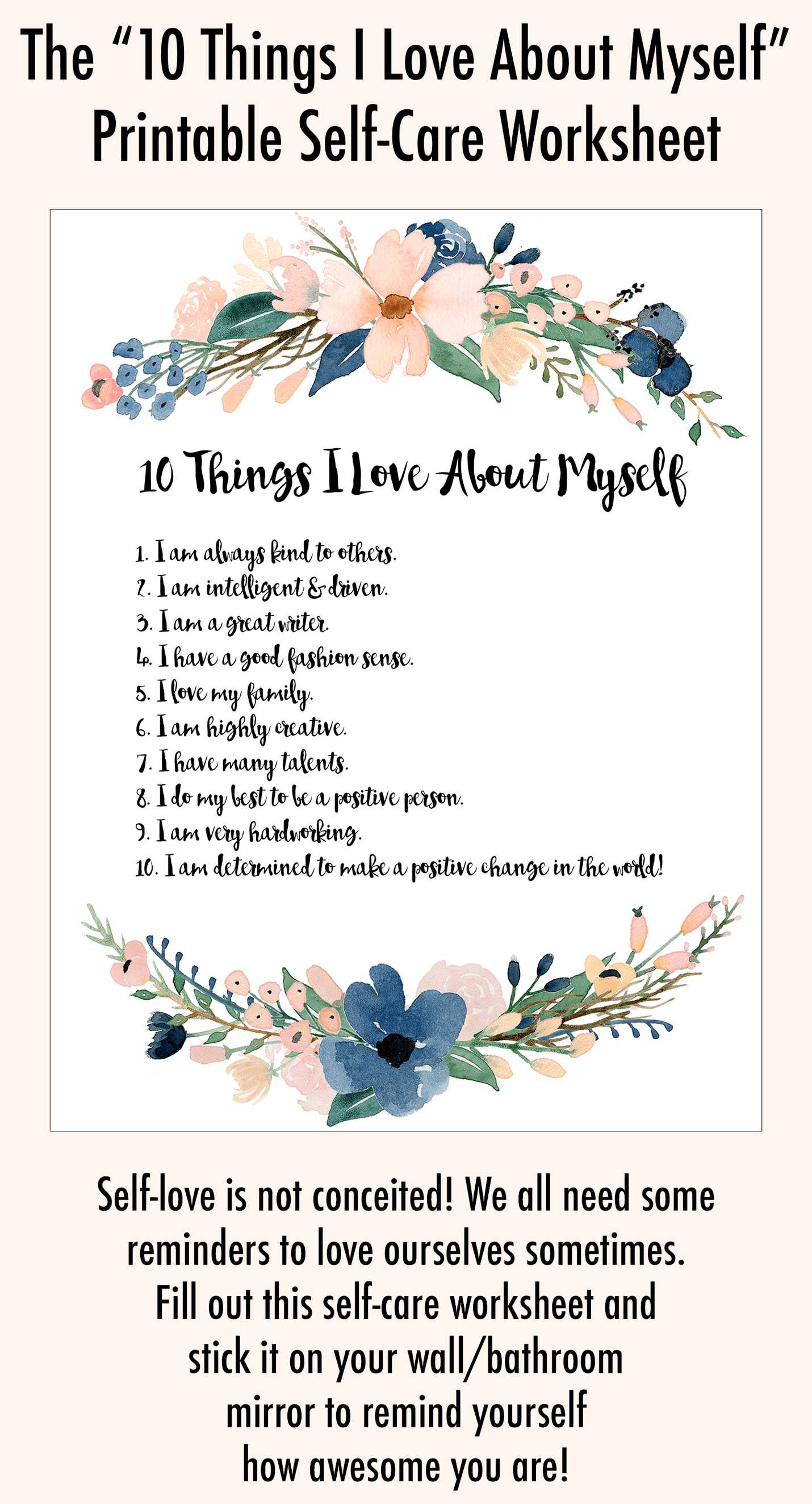 Self forgiveness Worksheet together with Self Love Exercise "10 Things I Love About Myself" Printable
