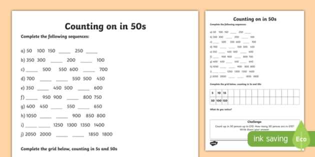 Sep Calculation Worksheet Also Counting In 50s Worksheet Counting Worksheet 50 Numbers